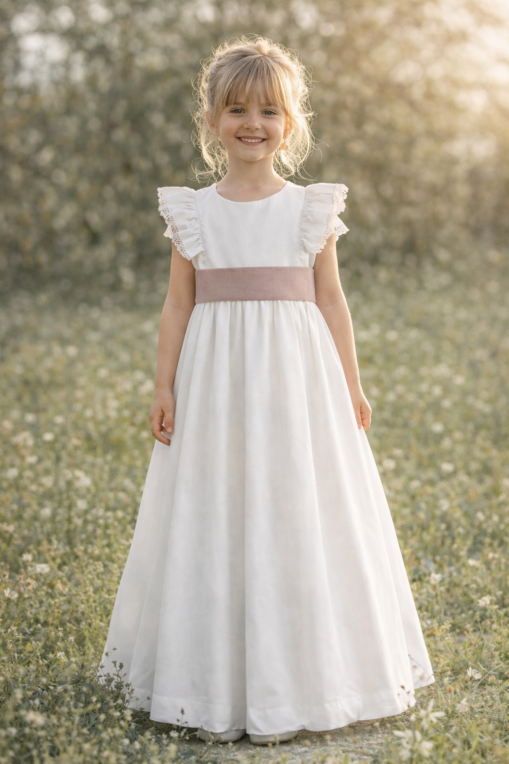 Vestido comunhão mangas folho