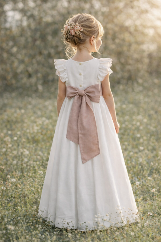 Vestido comunhão mangas folho