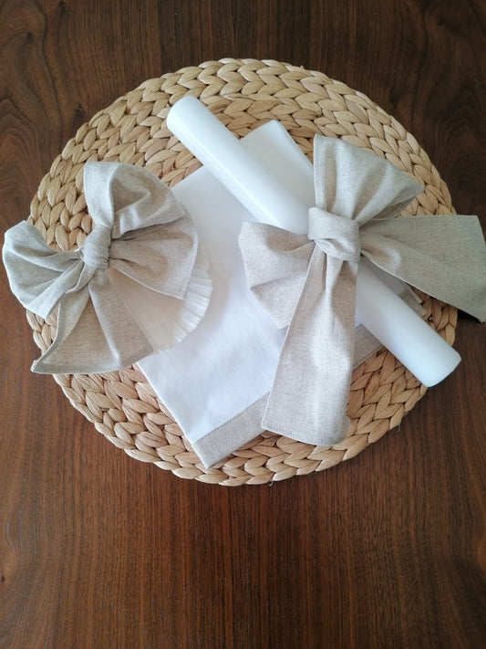 Conjunto de baptismo linho bege