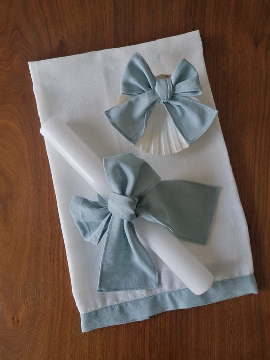 Conjunto baptismo linho azul