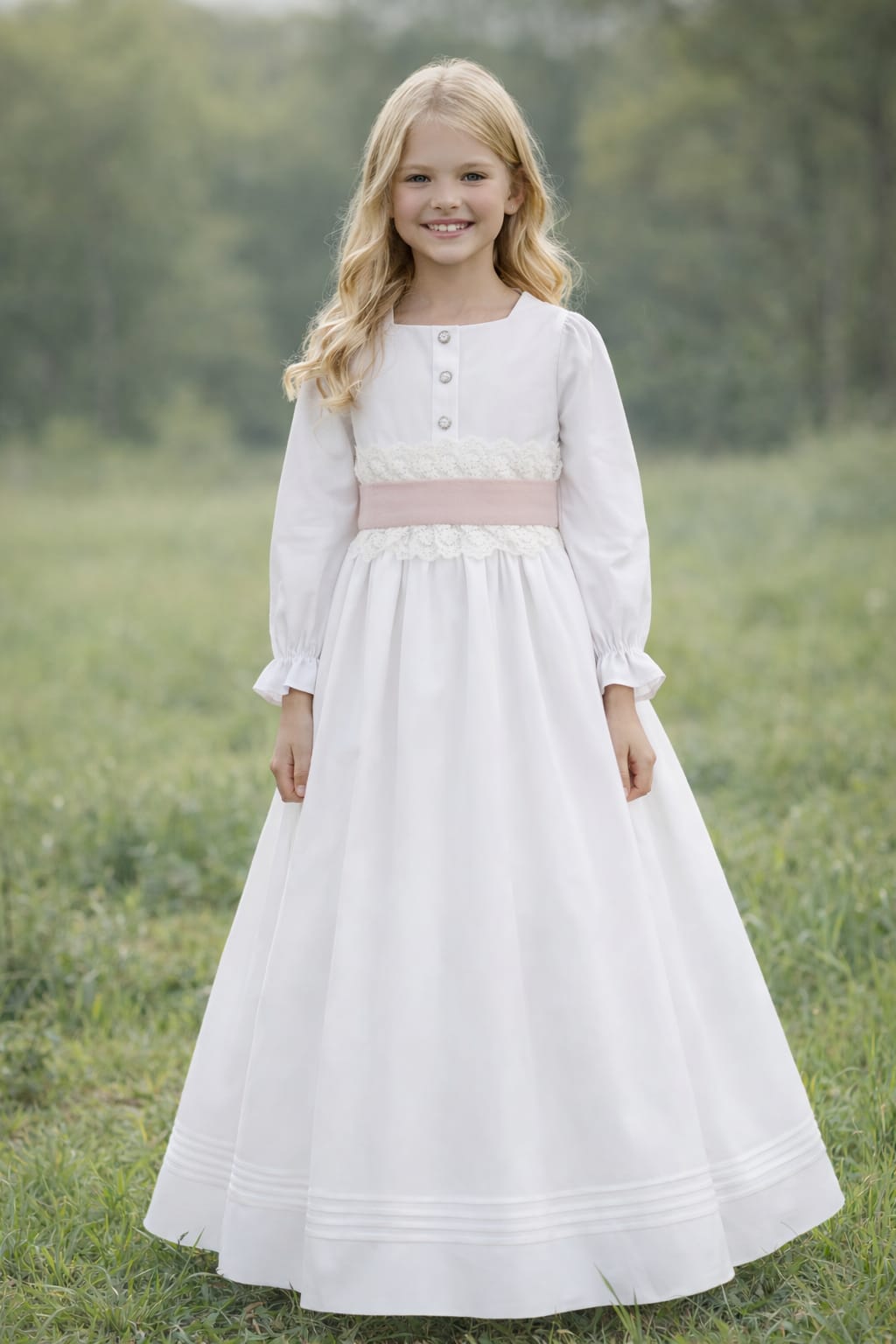 Vestido comunhão faixa com renda