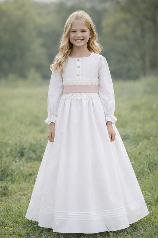 Vestido comunhão faixa com renda