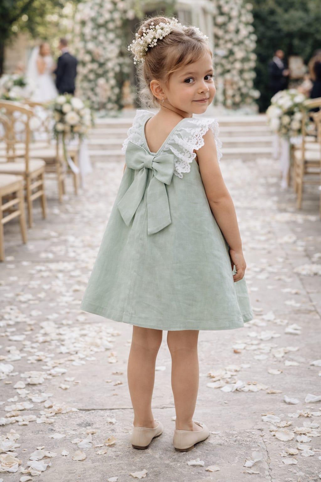 Vestido em linho com laço nas costas